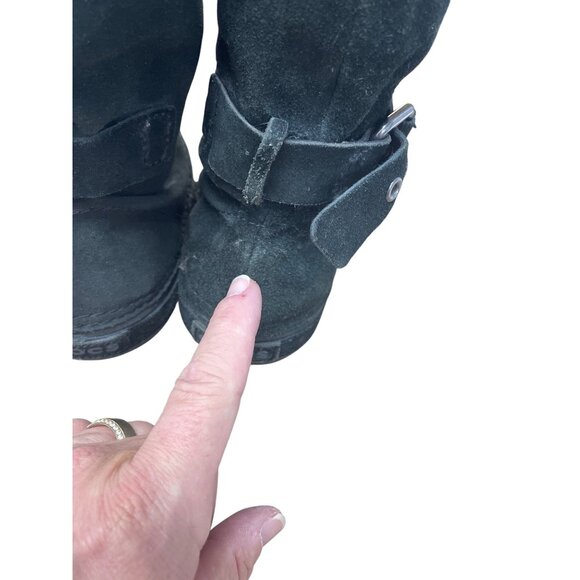 Crocs Faux Leather Fur Lined  Womans Black Mid Calf Winter boots Sz 8 SKU 9568 - Picture 13 of 16